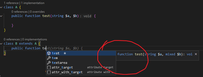 Automatically fill in variable names when overriding - PHP Tools ...